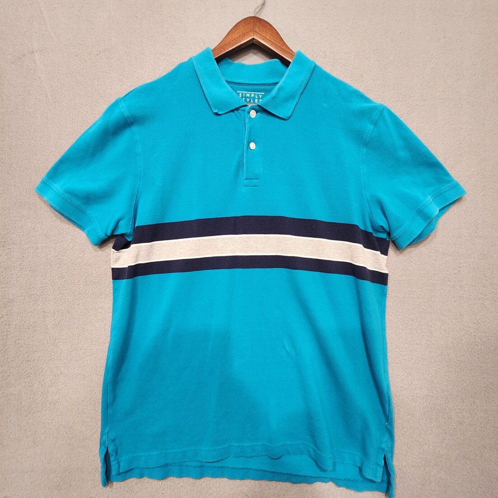 Mens Simply Styled‎ Blue Polo/Striped Short Sleeve Shirt Size Large